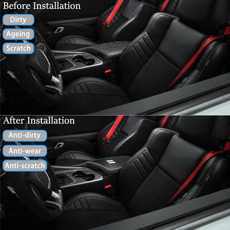 YOFAMO for Dodge Challenger 2015-2023 Car Armrest Cover Waterproof Center Console Pad Covers Scratch Resistance Box Cover Leather Protector Pad Decoration Accessories(Carbon Fiber + Black) - Image 2